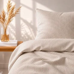 Sengetøj 140x200 cm - bæk og bølge - Stripe - taupe - Luna Denmark