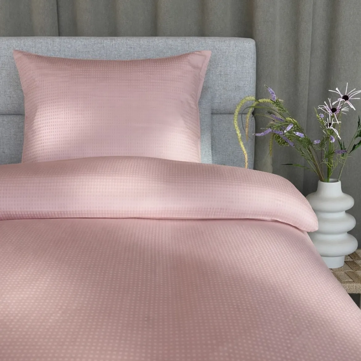 Sengetøj 200x220 cm - bomuldssatin - Blocks - rosa - Prima