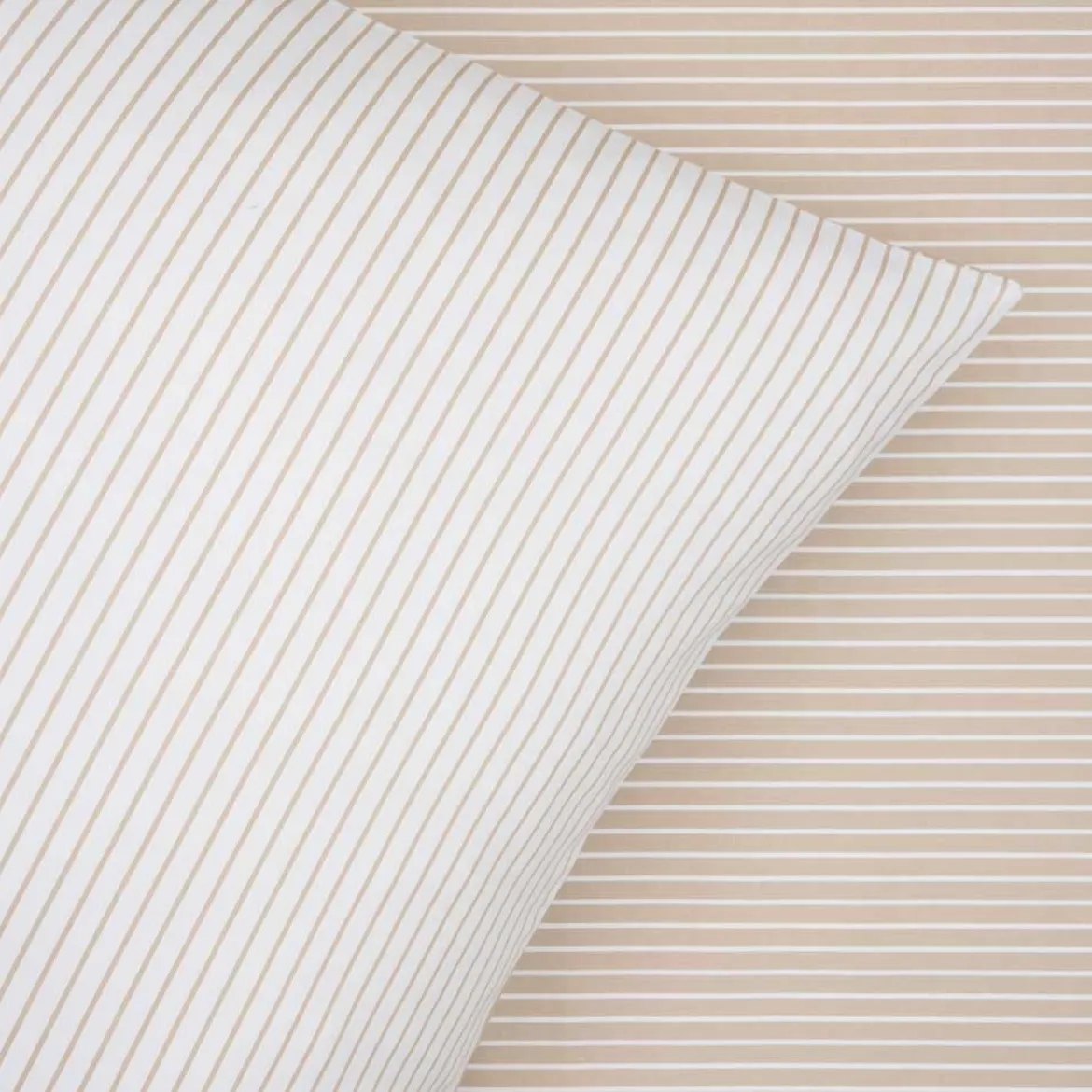 Sengetøj 140x220 cm - bomuldssatin dobbeltsidet - stribet - taupe - Luna Denmark