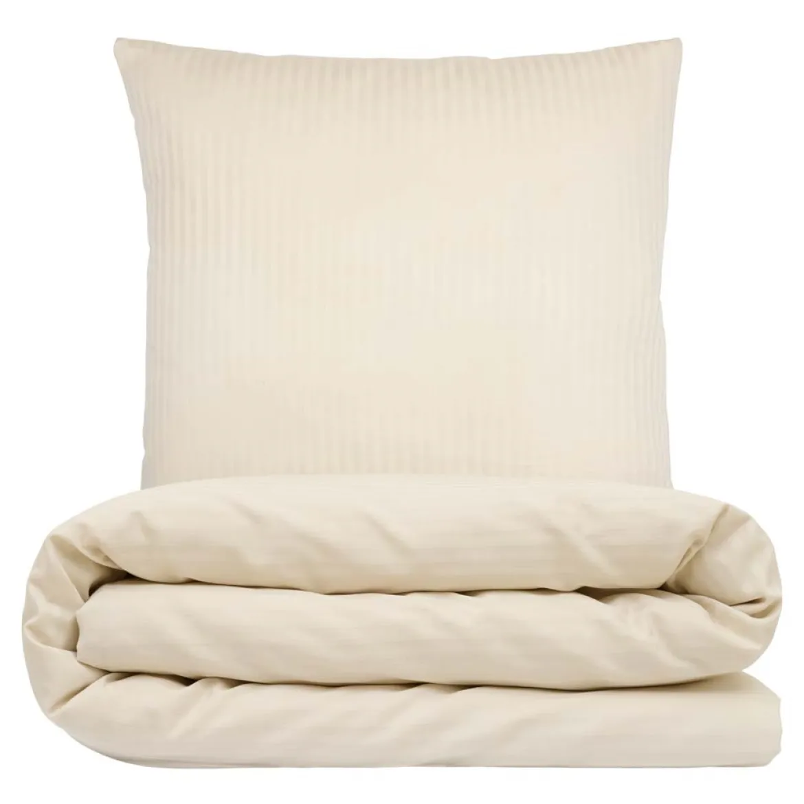 Sengetøj 140x220 cm - bomuldssatin - Smal stribet - champagne - Prima