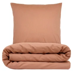Sengetøj 140x220 cm - bomuldssatin - Smal stribet - mokka mousse - Prima