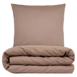 Sengetøj 140x220 cm - bomuldssatin - Smal stribet - taupe - Prima