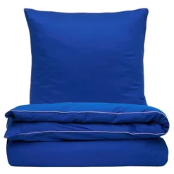 Sengetøj 140x200 cm - bomuldssatin - Una - blå med lilla piping - Luna Denmark