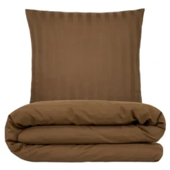 Sengetøj 140x220 cm - premium bomuld - Satin stribet - brun - Luna Denmark