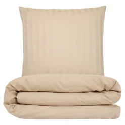 Sengetøj 140x200 cm - premium bomuld - Satin stribet - mokka - Luna Denmark