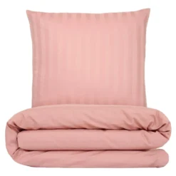 Sengetøj 140x220 cm - premium bomuld - Satin stribet - rosa - Luna Denmark