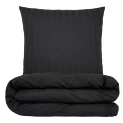 Sengetøj 140x220 cm - premium bomuld - Satin stribet - sort - Luna Denmark