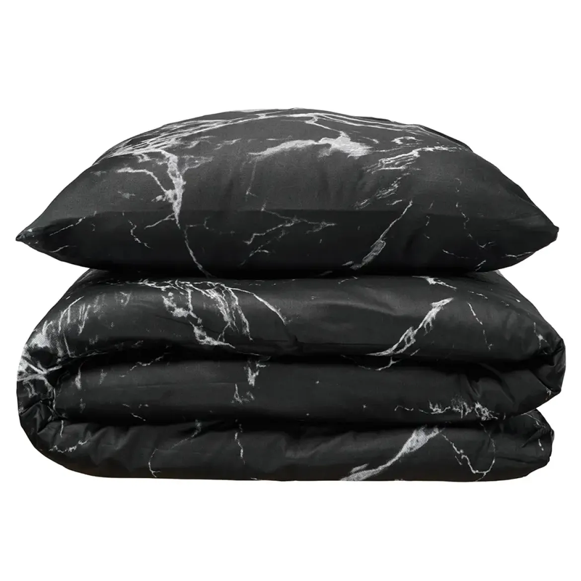 Sengetøj 135x200 / 80x80 cm - bomuldssatin - Marmor - sort - Luna Denmark