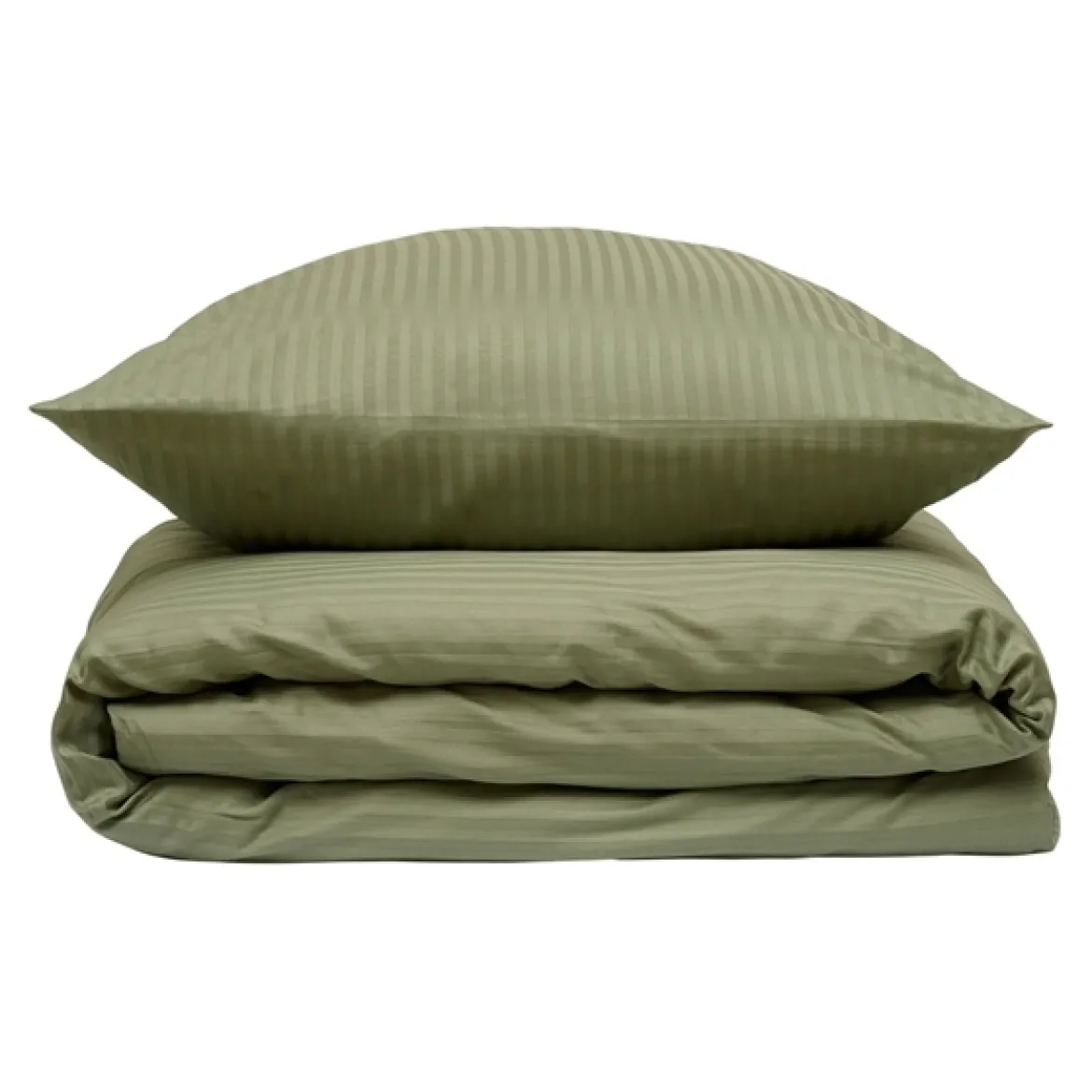 Sengetøj 150x210 / 50x60 cm - Smal stripet - grøn - bomuldssatin - Luna Denmark
