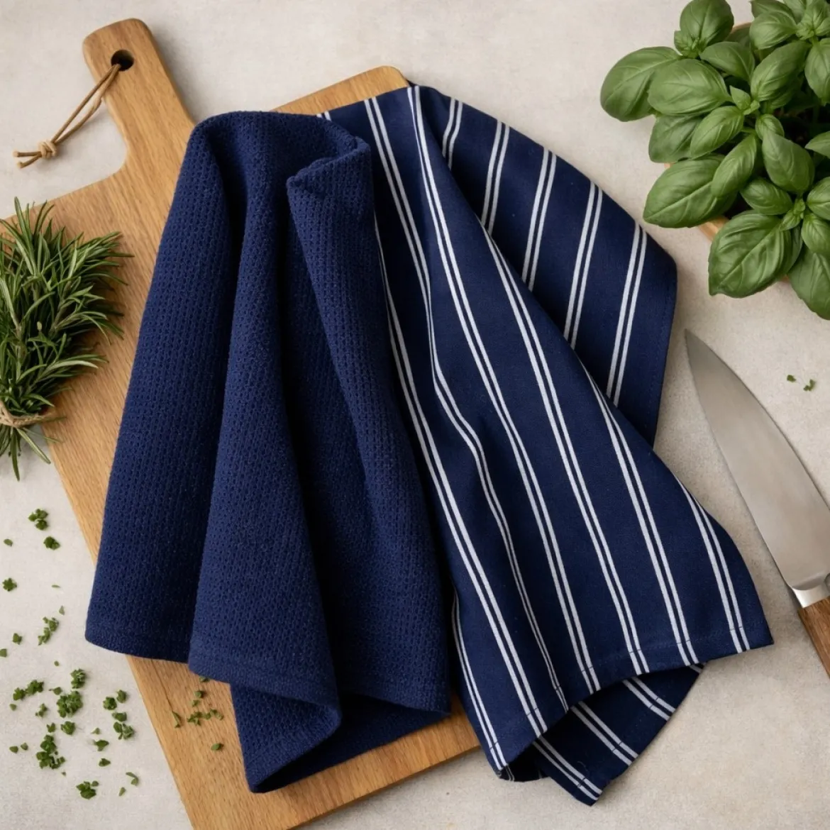 Viskestykke - smal stribet - navy - 2 stk. - Norø